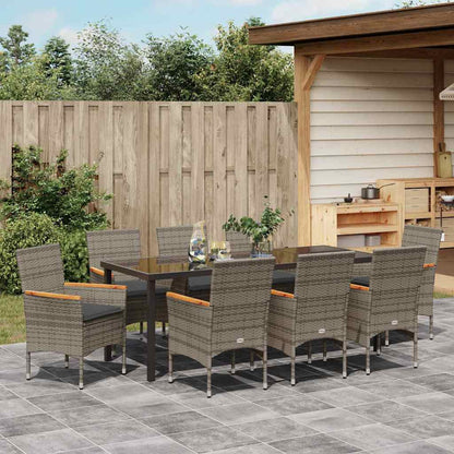 Tuin eettafelset met kussen 9 pcs Grijs poly rattan