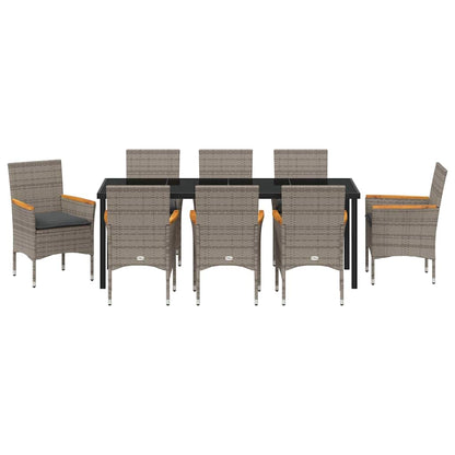 Tuin eettafelset met kussen 9 pcs Grijs poly rattan