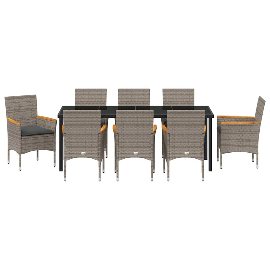 Tuin eettafelset met kussen 9 pcs Grijs poly rattan