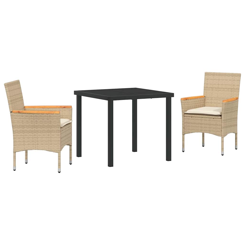 Tuin eettafelset met kussen 3 pcs Beige poly rattan