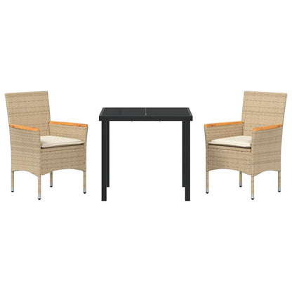 Tuin eettafelset met kussen 3 pcs Beige poly rattan