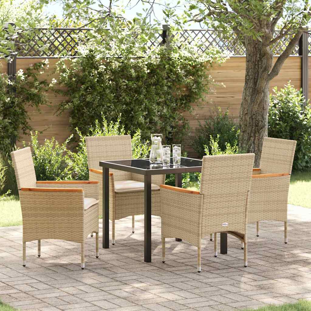 Tuin eettafelset met kussen 5 pcs Beige poly rattan