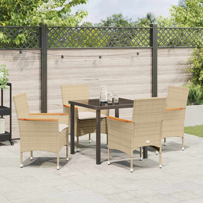 Tuin eettafelset met kussen 5 pcs Beige poly rattan