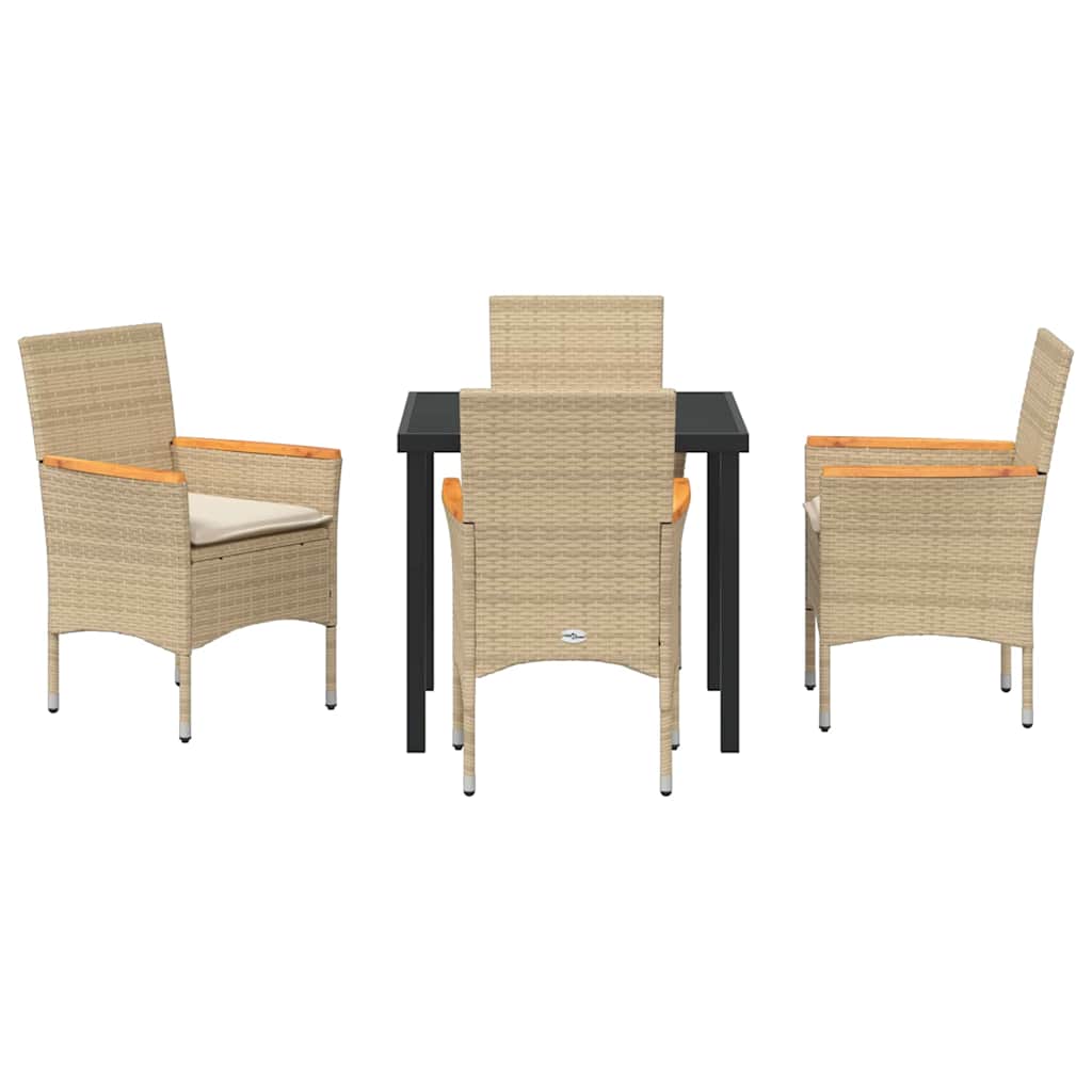 Tuin eettafelset met kussen 5 pcs Beige poly rattan