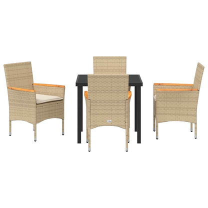 Tuin eettafelset met kussen 5 pcs Beige poly rattan