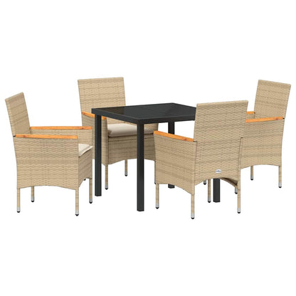 Tuin eettafelset met kussen 5 pcs Beige poly rattan