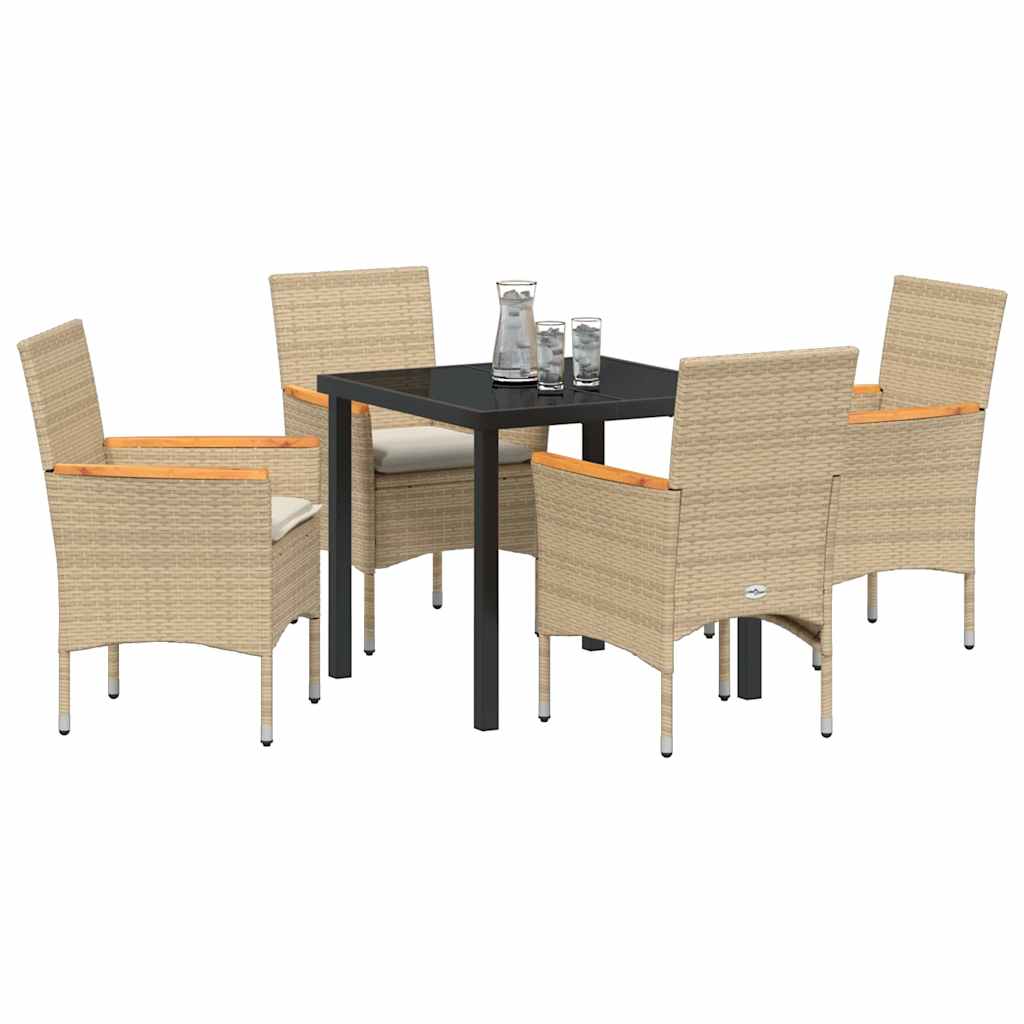 Tuin eettafelset met kussen 5 pcs Beige poly rattan
