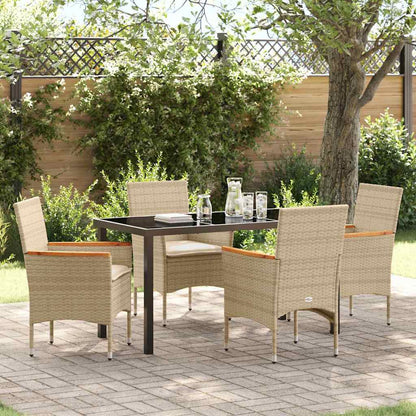Tuin eettafelset met kussen 5 pcs Beige poly rattan