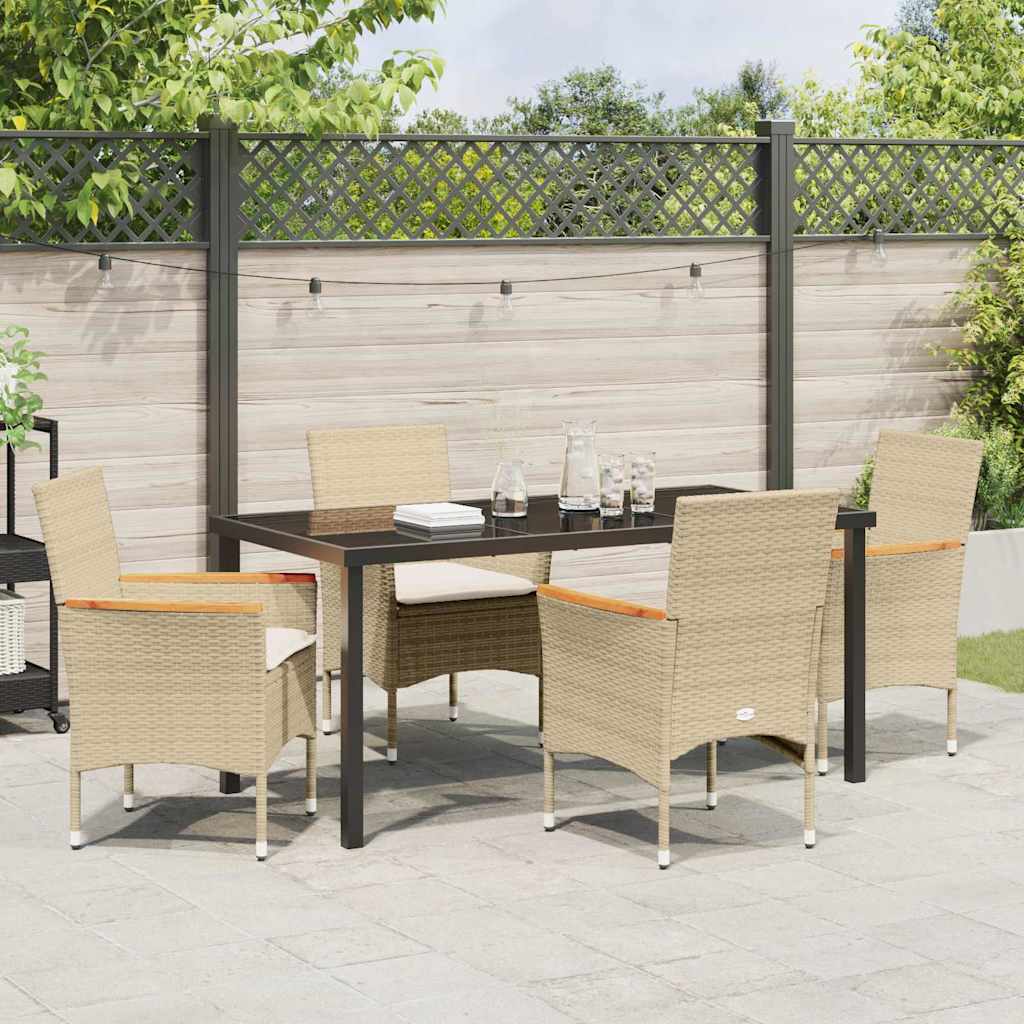 Tuin eettafelset met kussen 5 pcs Beige poly rattan
