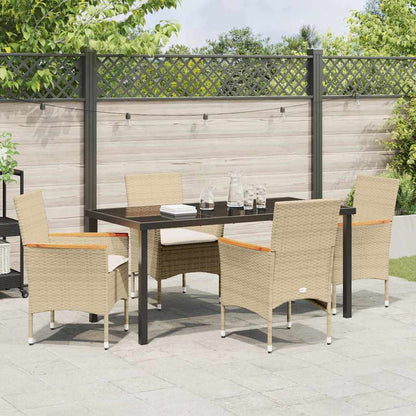 Tuin eettafelset met kussen 5 pcs Beige poly rattan