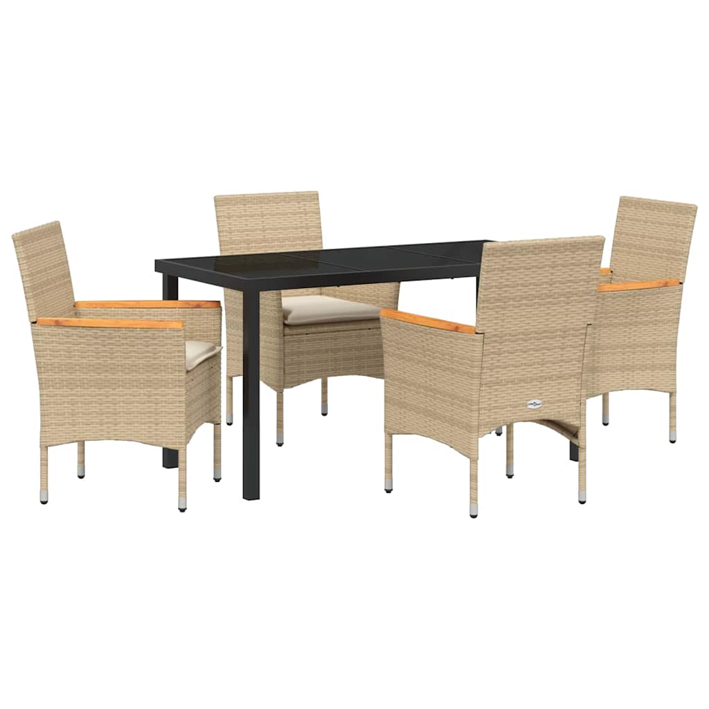 Tuin eettafelset met kussen 5 pcs Beige poly rattan