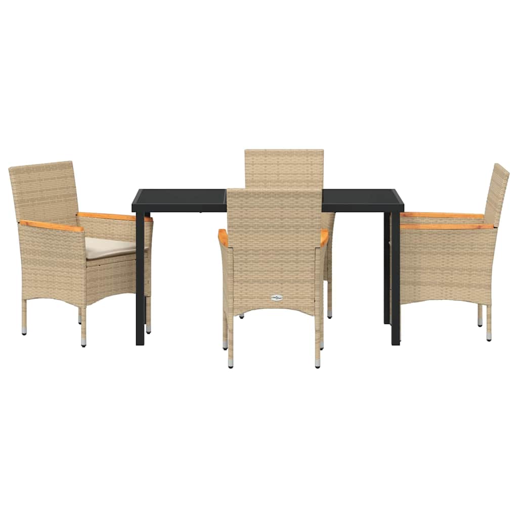 Tuin eettafelset met kussen 5 pcs Beige poly rattan