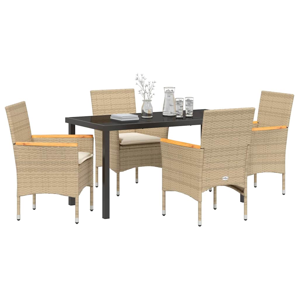 Tuin eettafelset met kussen 5 pcs Beige poly rattan