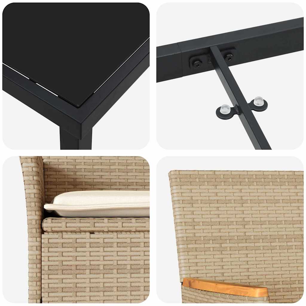 Tuin eettafelset met kussen 5 pcs Beige poly rattan