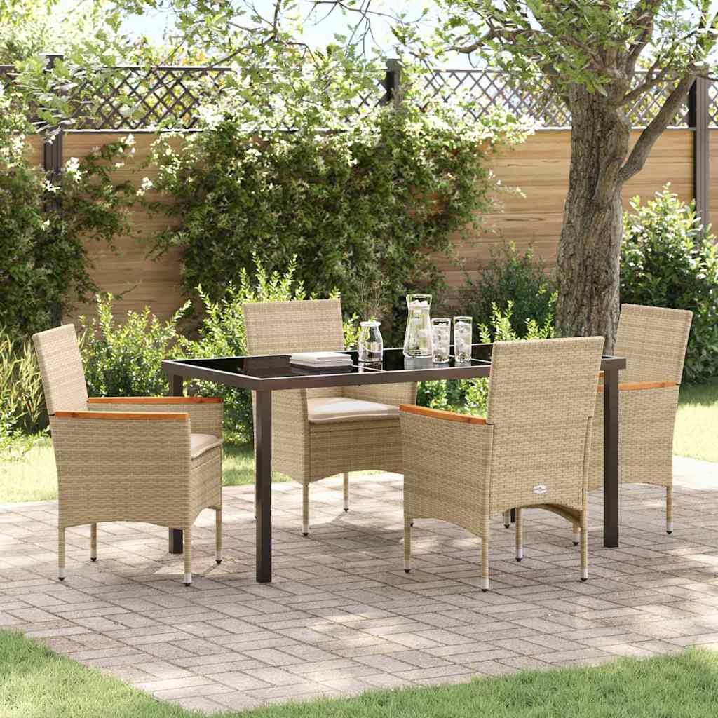 Tuin eettafelset met kussen 5 pcs Beige poly rattan