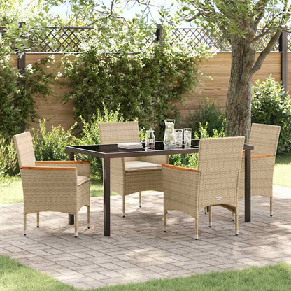 Tuin eettafelset met kussen 5 pcs Beige poly rattan