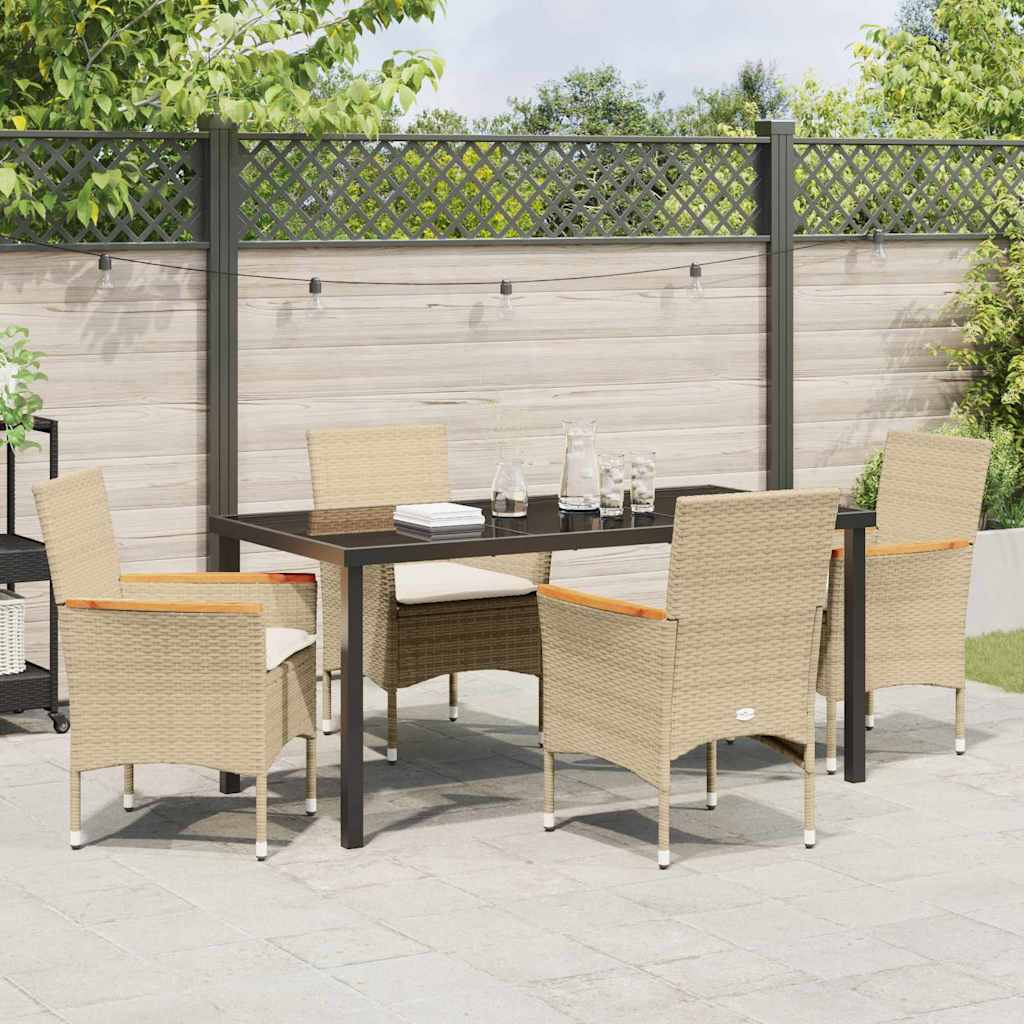 Tuin eettafelset met kussen 5 pcs Beige poly rattan
