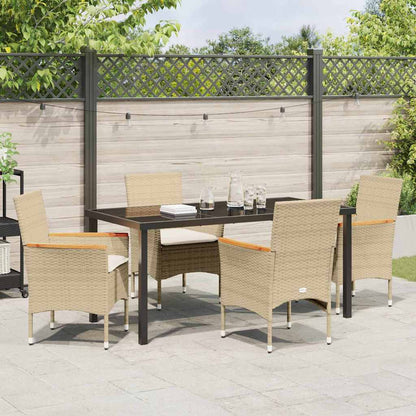 Tuin eettafelset met kussen 5 pcs Beige poly rattan