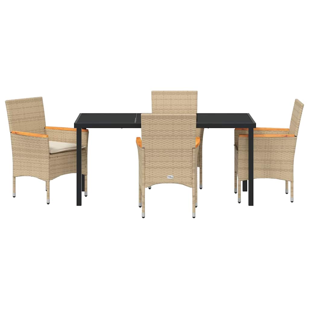 Tuin eettafelset met kussen 5 pcs Beige poly rattan
