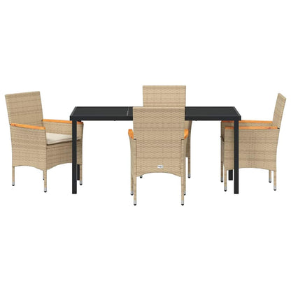 Tuin eettafelset met kussen 5 pcs Beige poly rattan