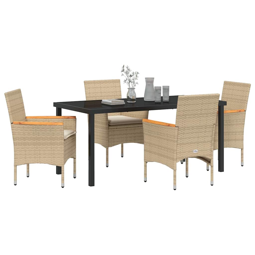 Tuin eettafelset met kussen 5 pcs Beige poly rattan