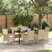 Garden Dining Set with Cushion 7 pcs Beige Poly Rattan