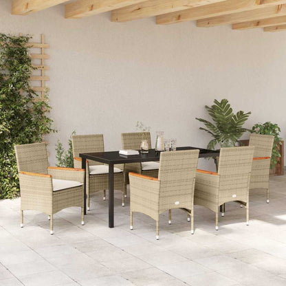 Tuin eettafelset met kussen 7 pcs Beige poly rattan