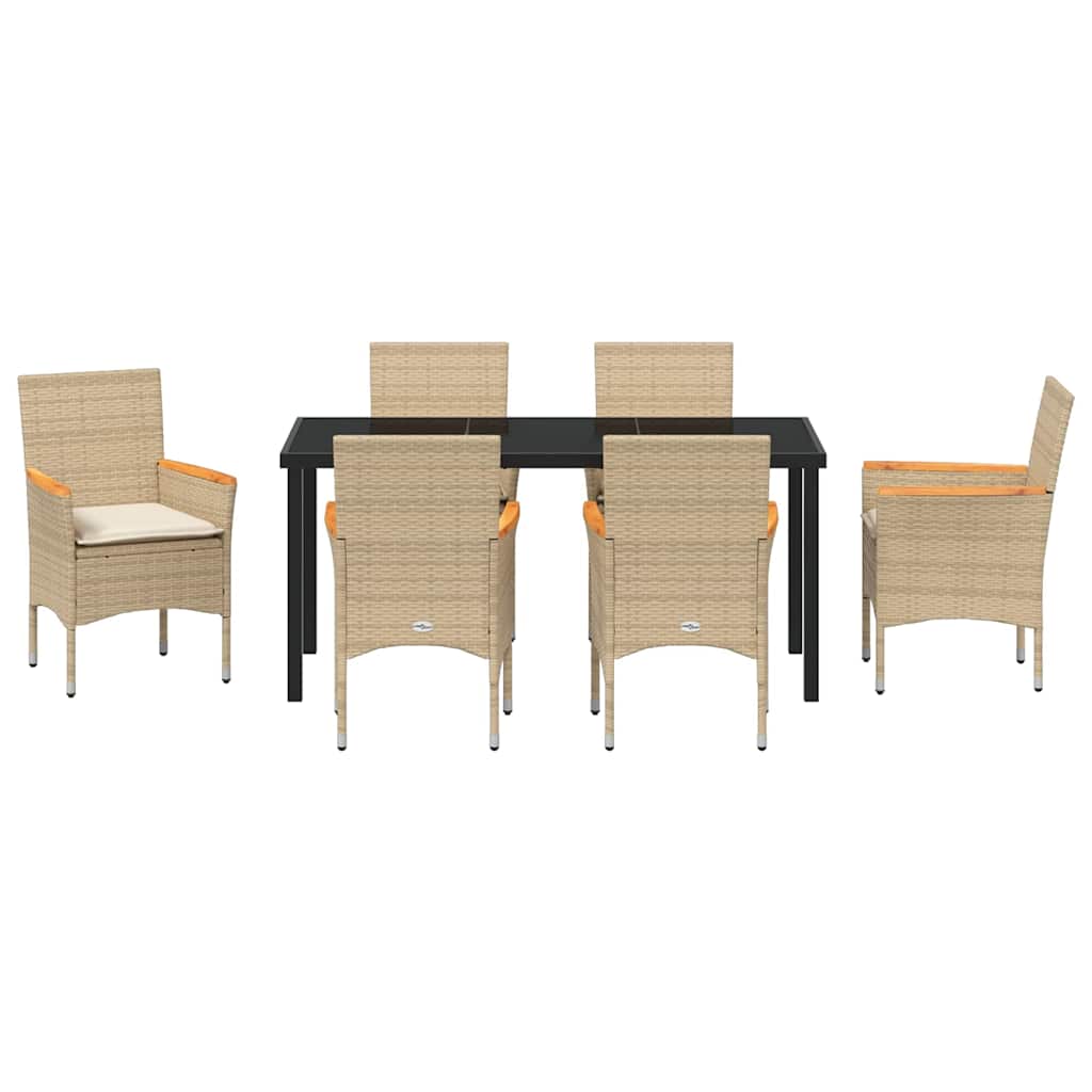 Tuin eettafelset met kussen 7 pcs Beige poly rattan