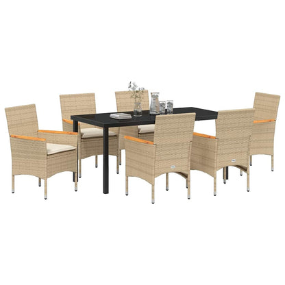 Tuin eettafelset met kussen 7 pcs Beige poly rattan