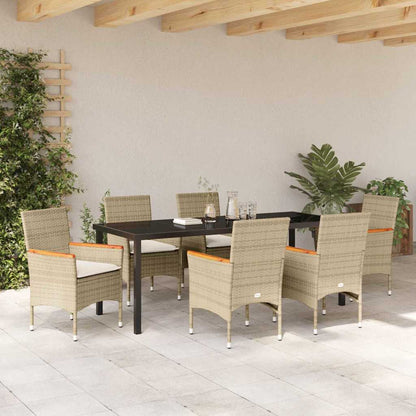 Tuin eettafelset met kussen 7 pcs Beige poly rattan