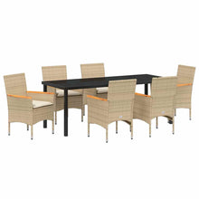 Tuin eettafelset met kussen 7 pcs Beige poly rattan