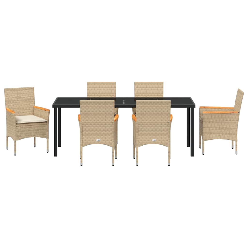 Tuin eettafelset met kussen 7 pcs Beige poly rattan