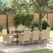 Tuin eettafelset 8 personen poly rattan beige acaciahout