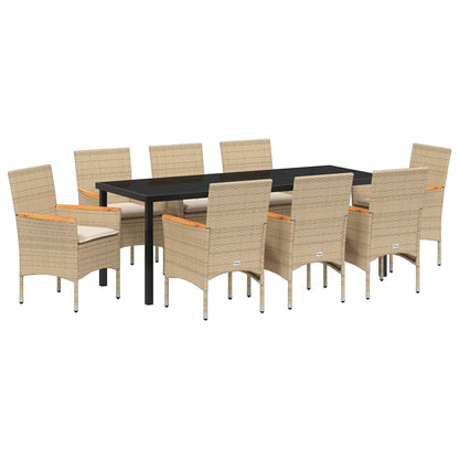 Tuin eettafelset met kussen 9 pcs Beige poly rattan