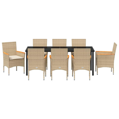 Tuin eettafelset met kussen 9 pcs Beige poly rattan