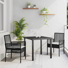 Tuin eettafelset met kussen 3 pcs Zwart poly rattan