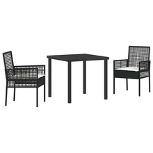 Tuin eettafelset met kussen 3 pcs Zwart poly rattan