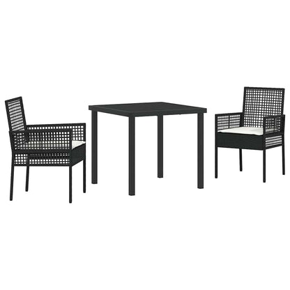 Tuin eettafelset met kussen 3 pcs Zwart poly rattan