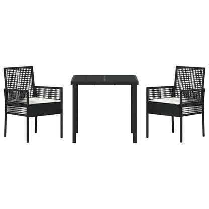 Tuin eettafelset met kussen 3 pcs Zwart poly rattan