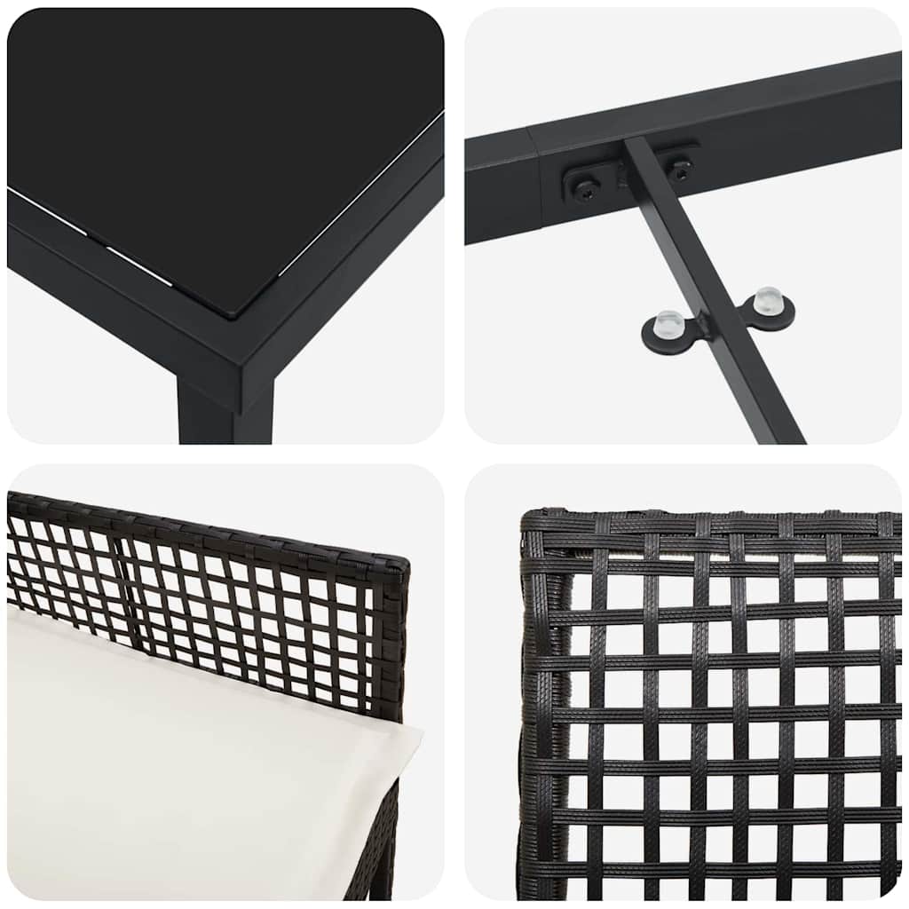 Tuin eettafelset met kussen 5 pcs Zwart poly rattan