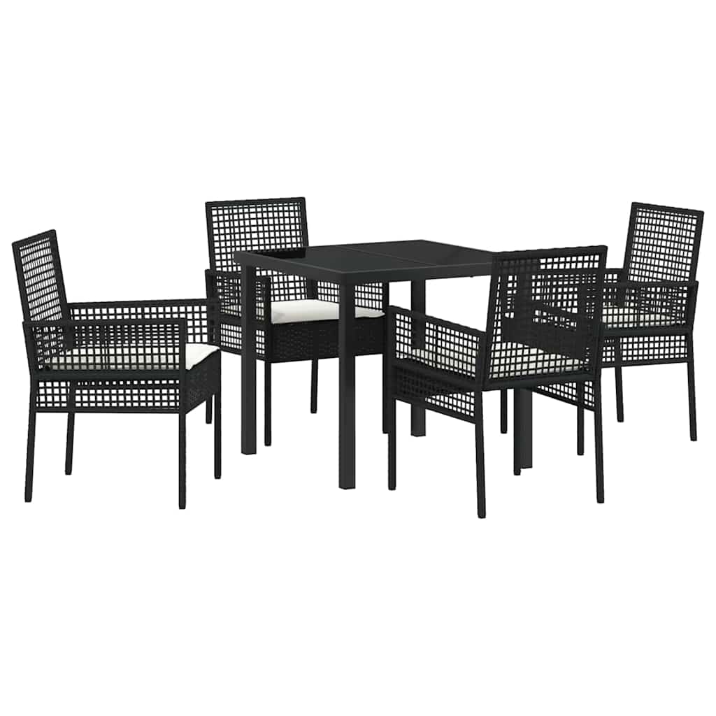 Tuin eettafelset met kussen 5 pcs Zwart poly rattan