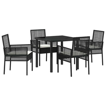 Tuin eettafelset met kussen 5 pcs Zwart poly rattan