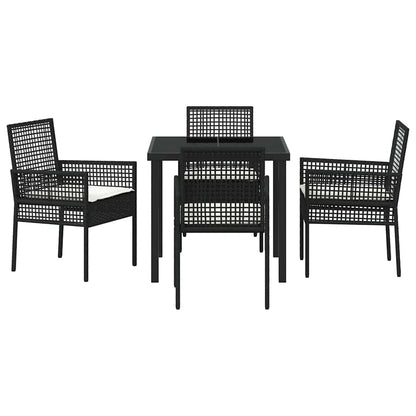 Tuin eettafelset met kussen 5 pcs Zwart poly rattan