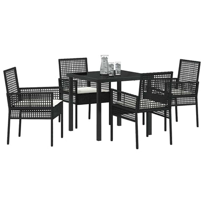 Tuin eettafelset met kussen 5 pcs Zwart poly rattan