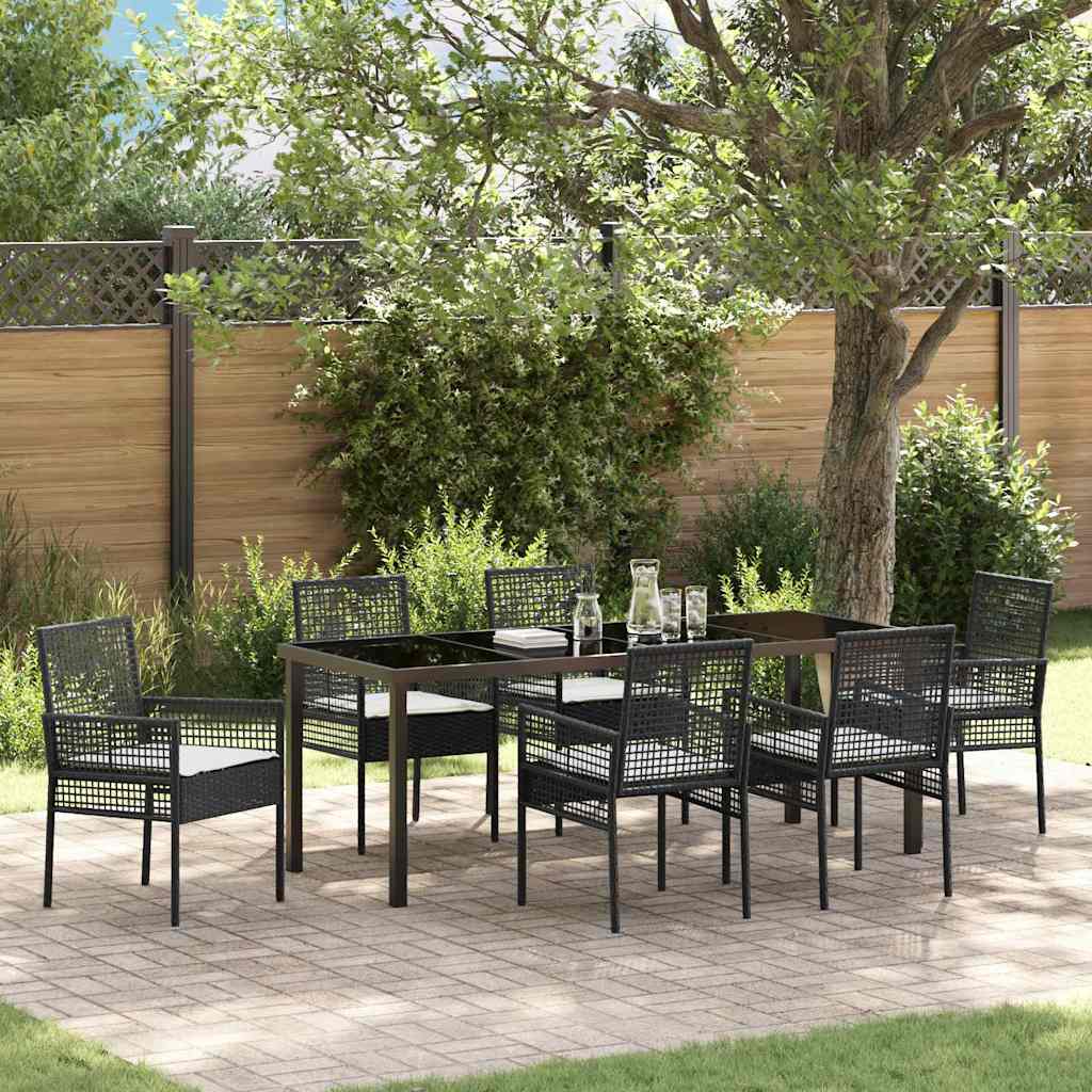 Tuin Eettafelset Met Kussen 7 Pcs Poly Rattan 6-persoons Zwart en crèmewit 200 cm