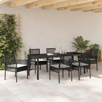 Tuin Eettafelset Met Kussen 7 Pcs Poly Rattan 6-persoons Zwart en crèmewit 200 cm