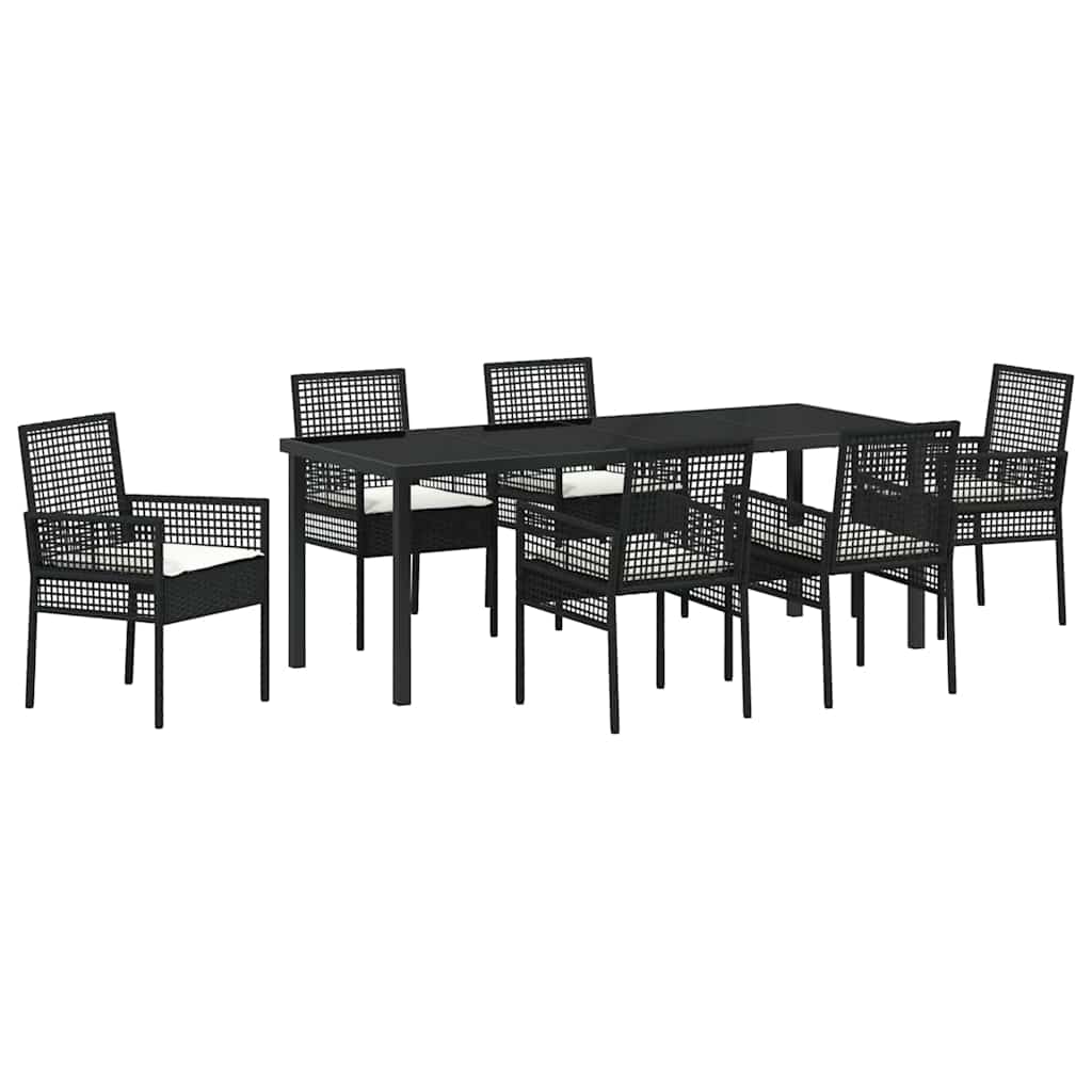 Tuin Eettafelset Met Kussen 7 Pcs Poly Rattan 6-persoons Zwart en crèmewit 200 cm