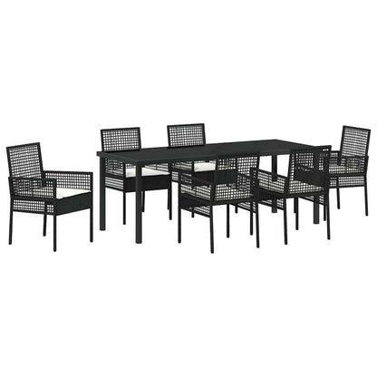 Tuin Eettafelset Met Kussen 7 Pcs Poly Rattan 6-persoons Zwart en crèmewit 200 cm