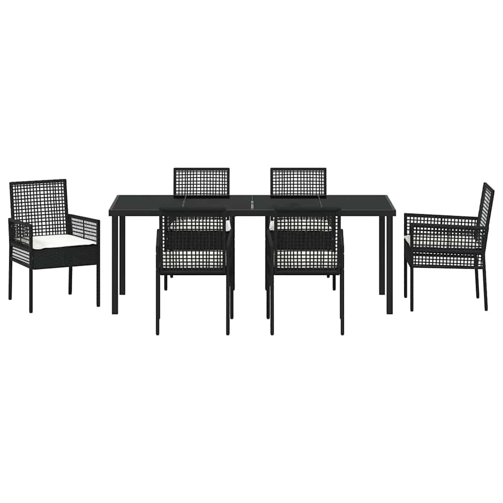 Tuin Eettafelset Met Kussen 7 Pcs Poly Rattan 6-persoons Zwart en crèmewit 200 cm