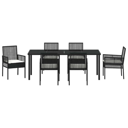 Tuin Eettafelset Met Kussen 7 Pcs Poly Rattan 6-persoons Zwart en crèmewit 200 cm